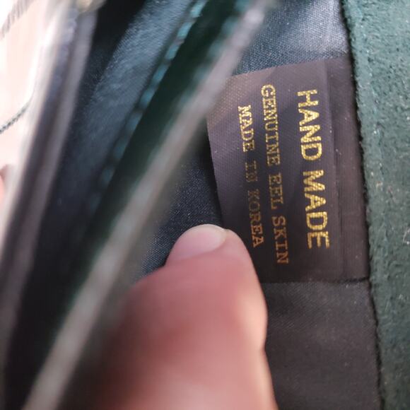 VTG Eel Skin Womens‎ Wallet Black Or Very Deep Green. Green Stitching & Interior - Picture 14 of 16